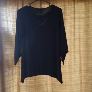 grey shark bite tunic with bell sleeves